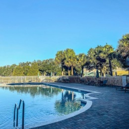 a swimming pool with trees