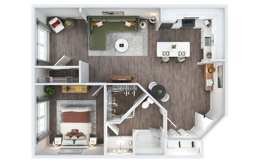 Belmont - 1 bedroom floor plan layout with 1 bathroom and 828 square feet (3D)