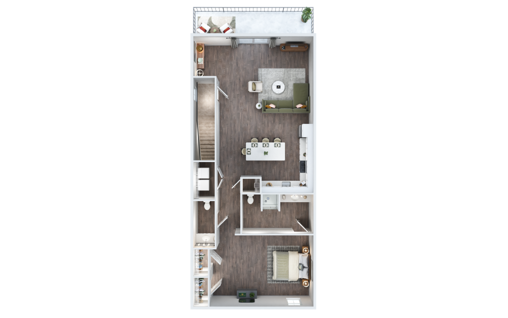 Chesterfield - 1 bedroom floor plan layout with 1.5 bathroom and 880 square feet (3D)