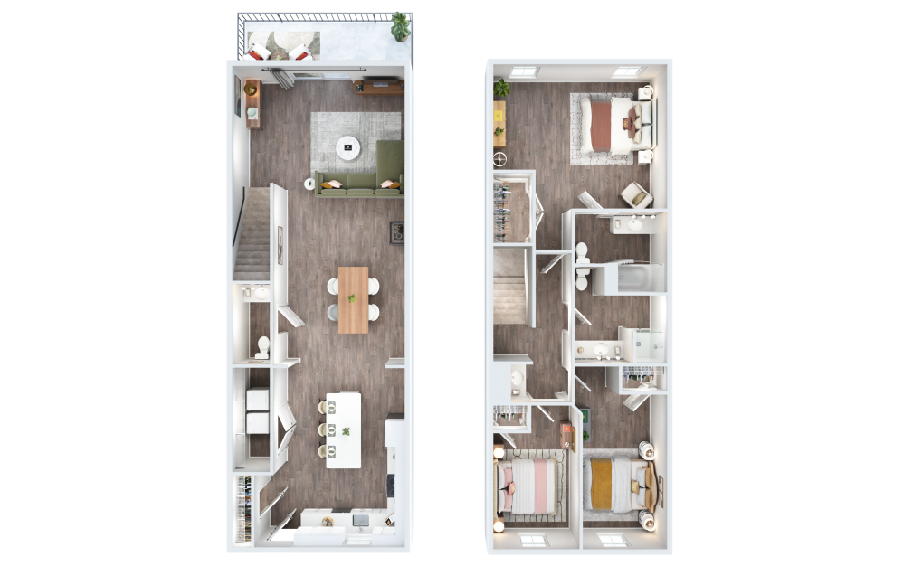 Dartmouth - 3 bedroom floor plan layout with 2.5 bathrooms and 1370 square feet (3D)