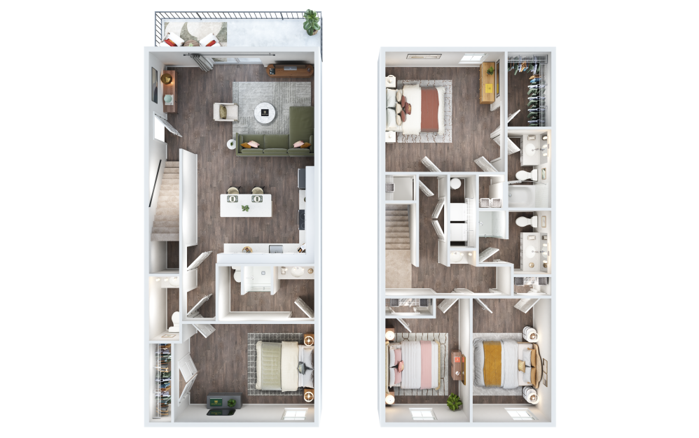 Kensington - 4 bedroom floor plan layout with 3.5 bathrooms and 1760 square feet (3D)