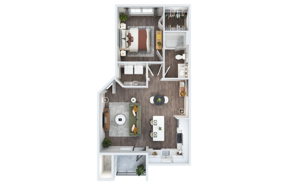 Somerset - 1 bedroom floor plan layout with 1 bathroom and 721 square feet (3D)