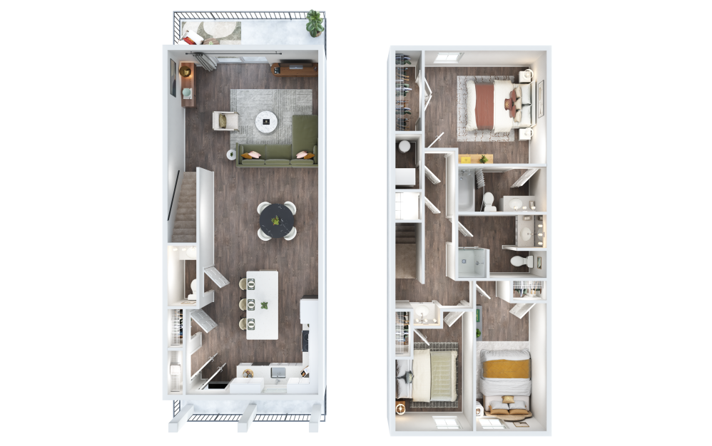 Stratford - 3 bedroom floor plan layout with 2.5 bathrooms and 1474 square feet (3D)