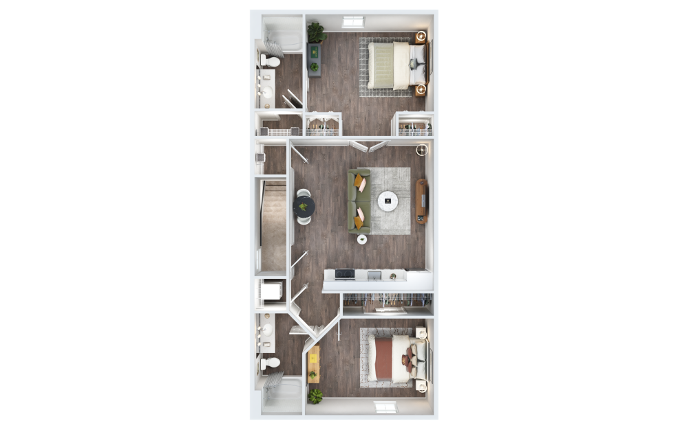 Winchester - 2 bedroom floor plan layout with 2 bathrooms and 880 square feet (3D)