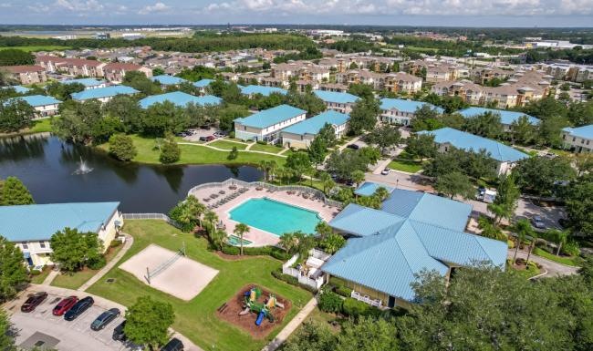 a high angle view of a town